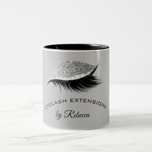 Elegant Eyelash Silver Glitter Business Salon Tweekleurige Koffiemok (Center)