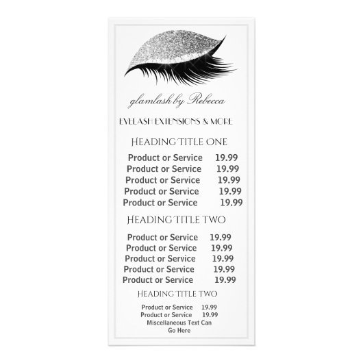 Elegant Eyelashes White Pricing Service Rack Card Reclamekaart (Voorkant)