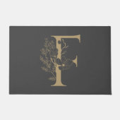 Elegant F Boho Floral Monogram Initiaal Grey Gold Deurmat (Voorkant)