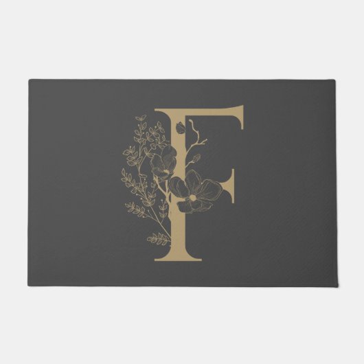 Elegant F Boho Floral Monogram Initiaal Grey Gold Deurmat (Voorkant)