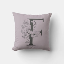 Elegant F Boho Floral Monogram Initiaal Lila grijs Kussen