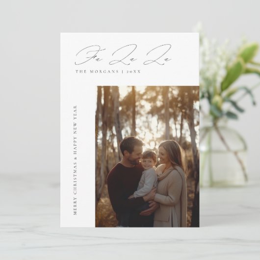 Elegant Fa La La Christmas Rustic Family Photo Feestdagenkaart (Staand voorkant)
