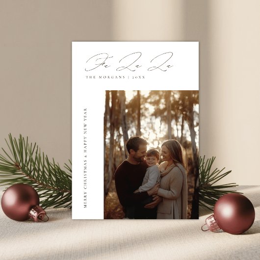 Elegant Fa La La Christmas Rustic Family Photo Feestdagenkaart