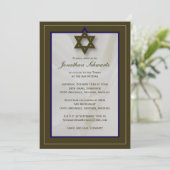 Elegant Fabric Bar Mitzvah Invitation in Brown Kaart (Staand voorkant)