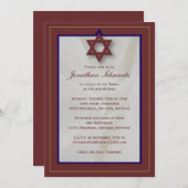 Elegant Fabric Bar Mitzvah Invitation in Burgundy Kaart (Voorkant / Achterkant)