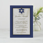 Elegant Fabric Bar Mitzvah Invitation in Navy Kaart (Staand voorkant)