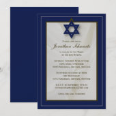 Elegant Fabric Bar Mitzvah Invitation in Navy Kaart (Voorkant / Achterkant)