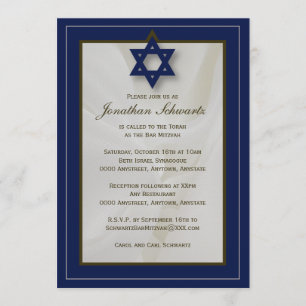 Elegant Fabric Bar Mitzvah Invitation in Navy Kaart