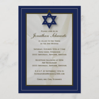 Elegant Fabric Bar Mitzvah Invitation in Navy Kaart