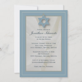 Elegant Fabric Bar Mitzvah Invitation Light Blue Kaart
