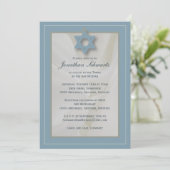 Elegant Fabric Bar Mitzvah Invitation Light Blue Kaart (Staand voorkant)