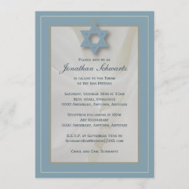 Elegant Fabric Bar Mitzvah Invitation Light Blue Kaart
