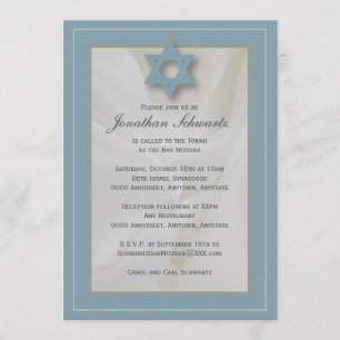 Elegant Fabric Bar Mitzvah Invitation Light Blue Kaart