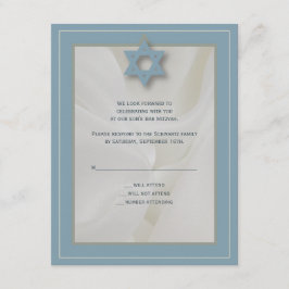Elegant Fabric Bar Mitzvah Reply Card in Blue RSVP Kaartje