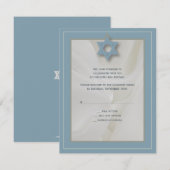 Elegant Fabric Bar Mitzvah Reply Card in Blue RSVP Kaartje (Voorkant / Achterkant)