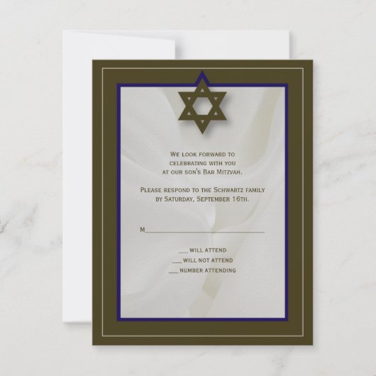 Elegant Fabric Bar Mitzvah Reply Card in bruin RSVP Kaartje (Voorkant)