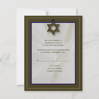 Elegant Fabric Bar Mitzvah Reply Card in bruin RSVP Kaartje