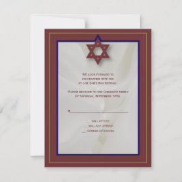 Elegant Fabric Bar Mitzvah Reply in Bourgogne RSVP Kaartje