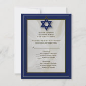 Elegant Fabric Bar Mitzvah RSVP Reply Card in Navy (Voorkant)