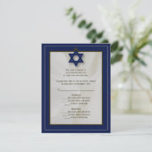 Elegant Fabric Bar Mitzvah RSVP Reply Card in Navy Kaartje (Staand voorkant)