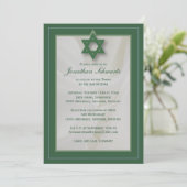 Elegant Fabric Bar Mitzvah Uitnodiging in Groen (Staand voorkant)