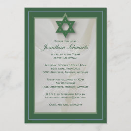 Elegant Fabric Bar Mitzvah Uitnodiging in Groen