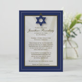 Elegant Fabric Zoom Bar Mitzvah Invitation in Navy Kaart (Staand voorkant)