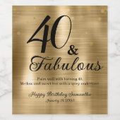 Elegant Fabulous 40th Verjaardagsfeestje Wijnlabel Wijn Etiket (Enkel label)