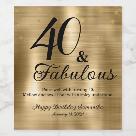 Elegant Fabulous 40th Verjaardagsfeestje Wijnlabel Wijn Etiket (Enkel label)