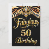 Elegant Fabulous 50 Birthday Black Gold Zebra Bow Kaart (Voorkant)