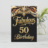 Elegant Fabulous 50 Birthday Black Gold Zebra Bow Kaart (Staand voorkant)
