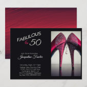 Elegant Fabulous 50 High Heels Red Glam Sparkle Kaart (Voorkant / Achterkant)