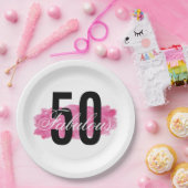 Elegant Fabulous 50 Roze Waterverf Verjaardag Papieren Bordje (Feest)