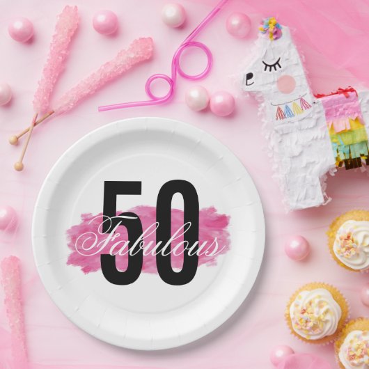 Elegant Fabulous 50 Roze Waterverf Verjaardag Papieren Bordje (Feest)