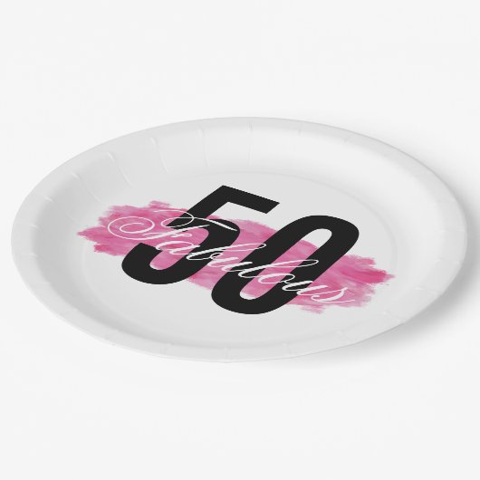 Elegant Fabulous 50 Roze Waterverf Verjaardag Papieren Bordje (Gekanteld)