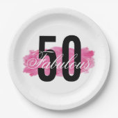 Elegant Fabulous 50 Roze Waterverf Verjaardag Papieren Bordje (Voorkant)