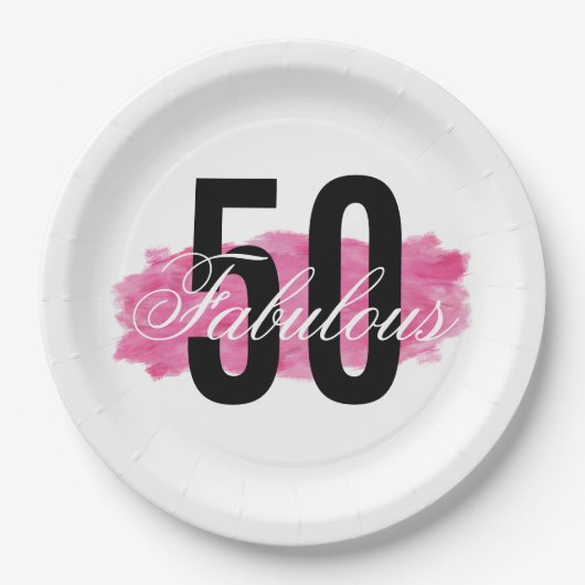 Elegant Fabulous 50 Roze Waterverf Verjaardag Papieren Bordje (Voorkant)