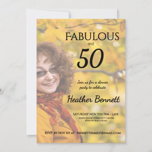 Elegant Fabulous 50Modern Photo Birthday Party  Kaart (Voorkant)