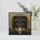 Elegant Fabulous Gold Jewel Black Birthday Party Kaart (Staand voorkant)