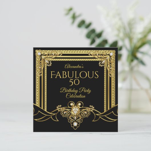 Elegant Fabulous Gold Jewel Black Birthday Party Kaart (Staand voorkant)