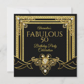 Elegant Fabulous Gold Jewel Black Birthday Party Kaart (Voorkant)