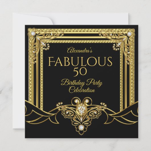 Elegant Fabulous Gold Jewel Black Birthday Party Kaart (Voorkant)