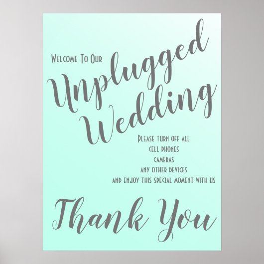 Elegant Fade Mint Green Unplugged Wedding Sign Poster (Voorkant)