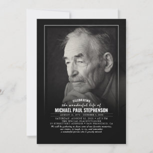 Elegant Faded Foto Black Funeral Invitation Kaart