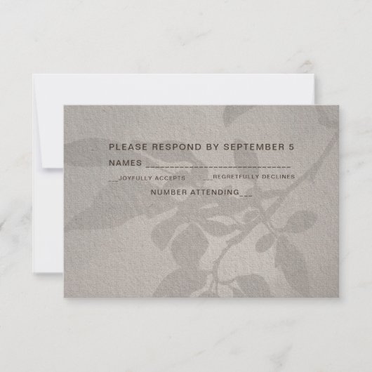 Elegant Faded Leaves RSVP Card Wedding Warm Gray (Voorkant)