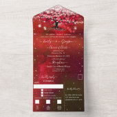 Elegant Fairy Lights Red Heart Leaf Tree Weddensch All In One Uitnodiging (Binnen)