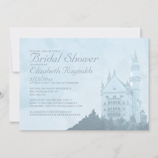 Elegant Fairytale Castle Bridal Shower Invitations Kaart (Voorkant)