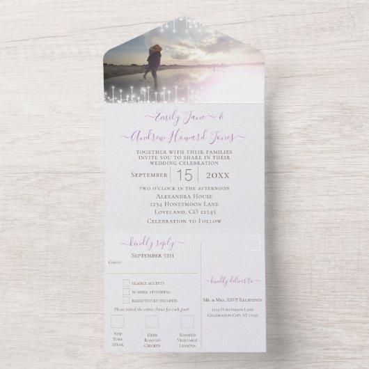 Elegant Fairytale Forest WreatPhoto Wedding All In One Uitnodiging (Binnen)