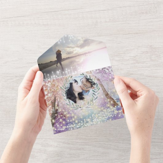 Elegant Fairytale Forest WreatPhoto Wedding All In One Uitnodiging (Opening)