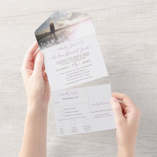 Elegant Fairytale Forest WreatPhoto Wedding All In One Uitnodiging (Afscheurbaar)